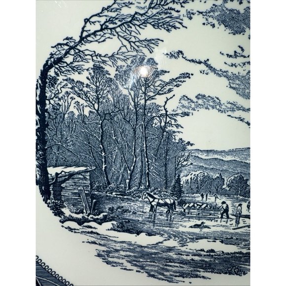 Currier & Ives Royal China Blue Chop Plate 12" Round Platter Plate Getting Ice - Picture 7 of 7